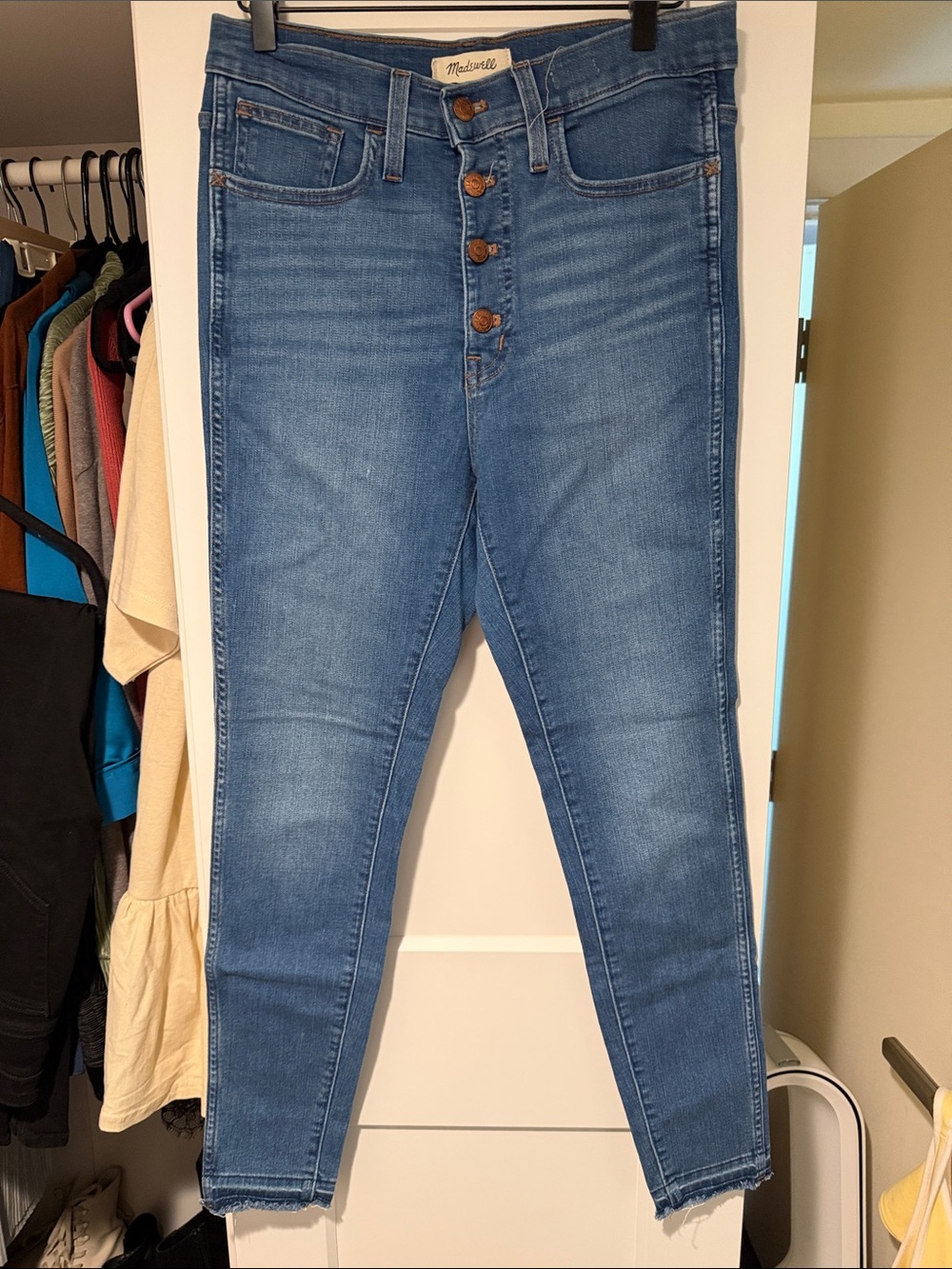 Madewell Button-Fly Skinny Jeans in light blue wash
